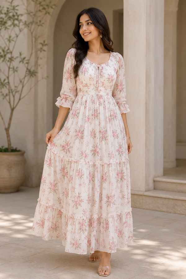 Blush Bloom Floral Tiered Maxi Dress