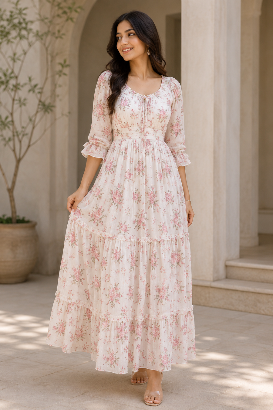 Blush Bloom Floral Tiered Maxi Dress