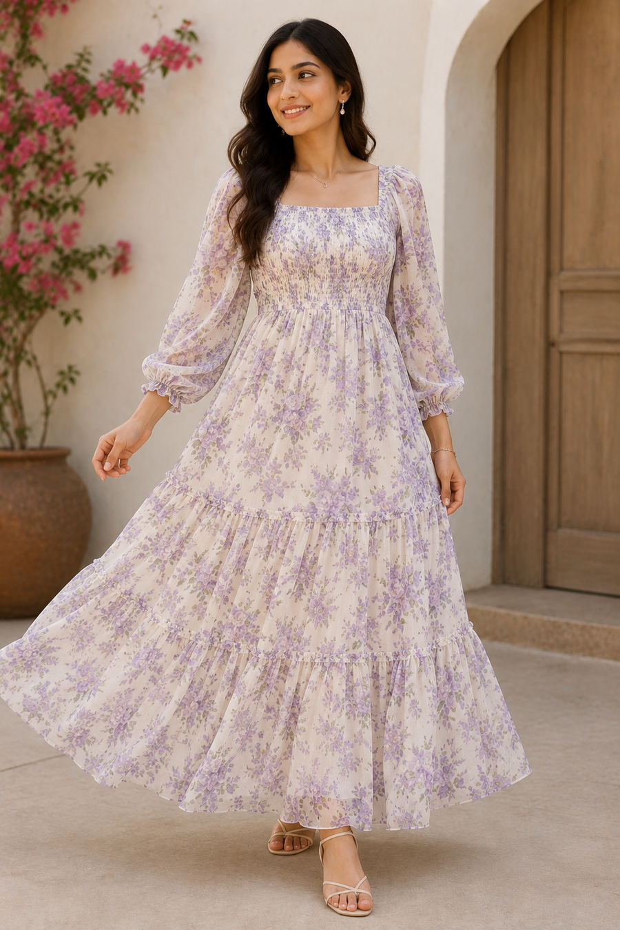 Lavender Meadow Smocked Tiered Maxi Dress