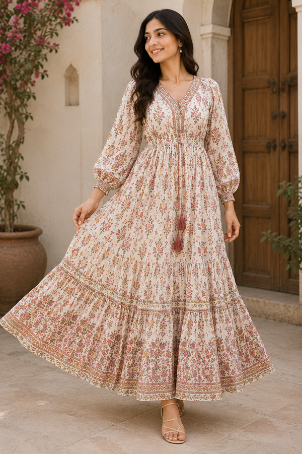 Vintage Blossom Boho Maxi Dress
