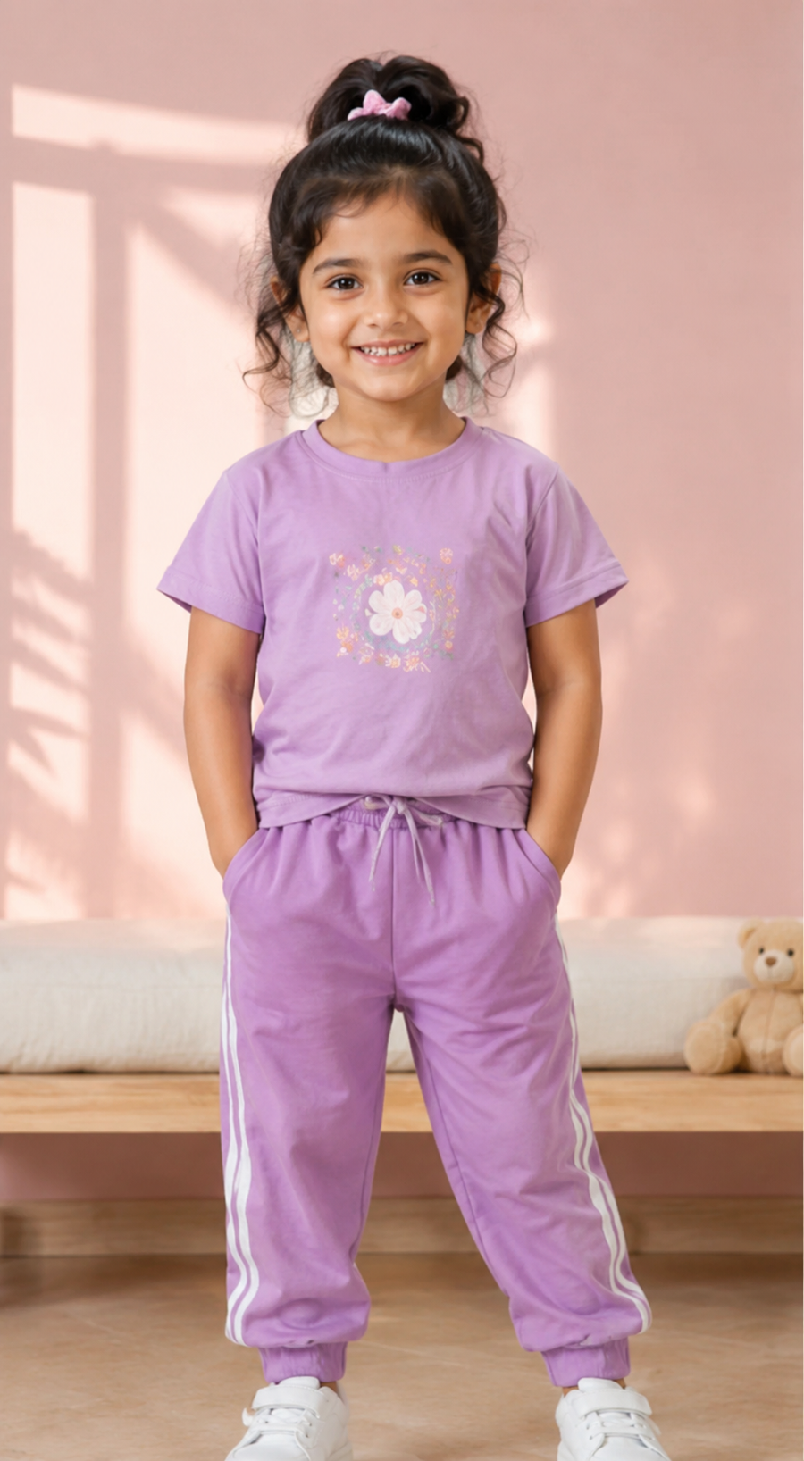 Renu-Lavender Cotton T-Shirt & Jogger Track Set for Girls