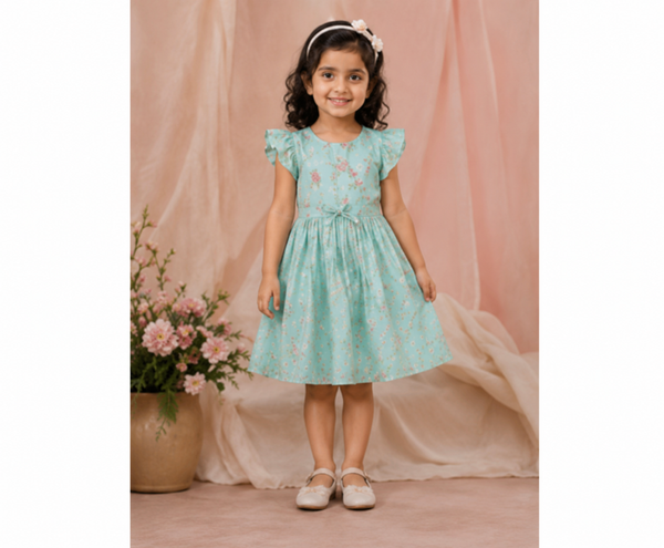 Mint Green Floral Cotton Fit & Flare Dress