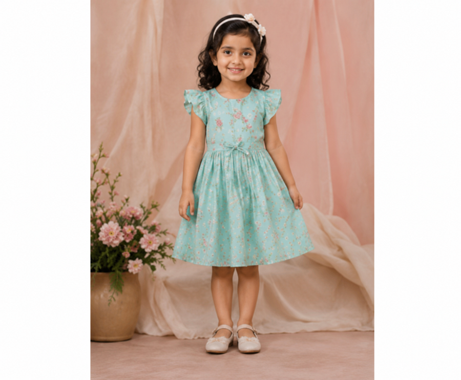 Mint Green Floral Cotton Fit & Flare Dress