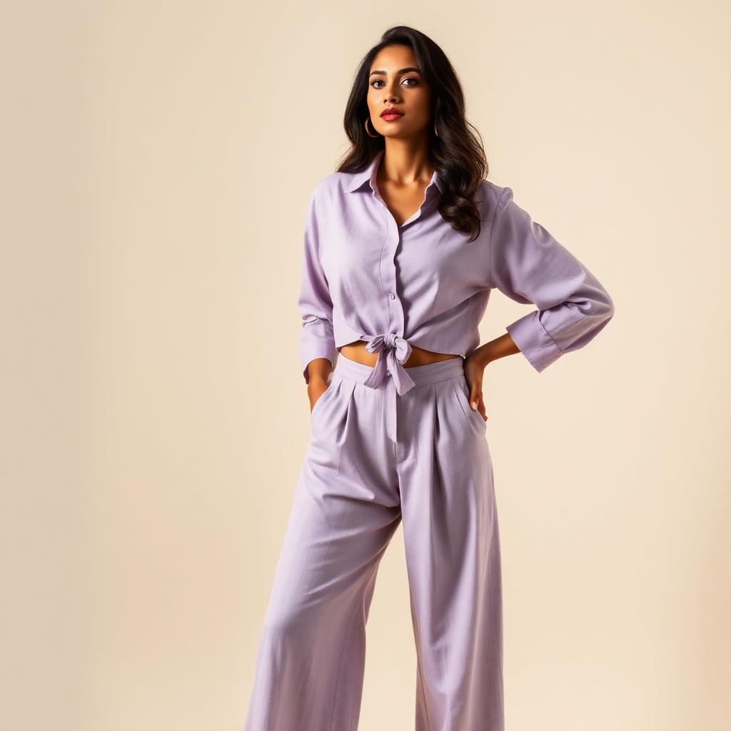 Ira Lilac Linen Palazzo Set