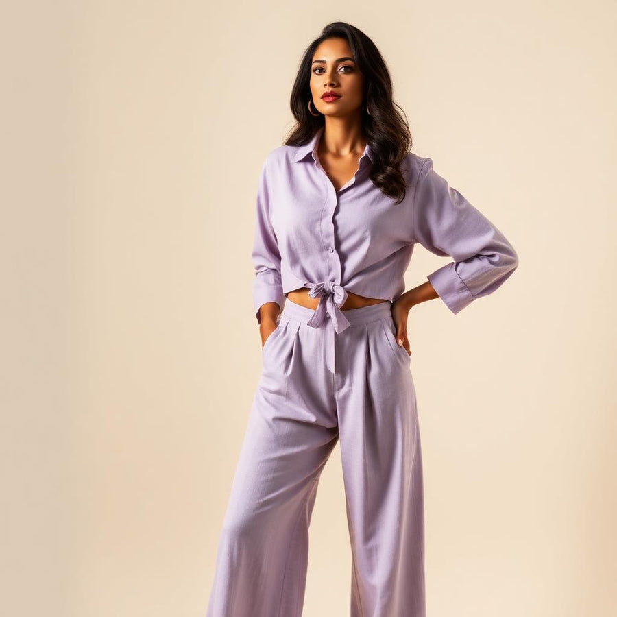 Ira Lilac Linen Palazzo Set