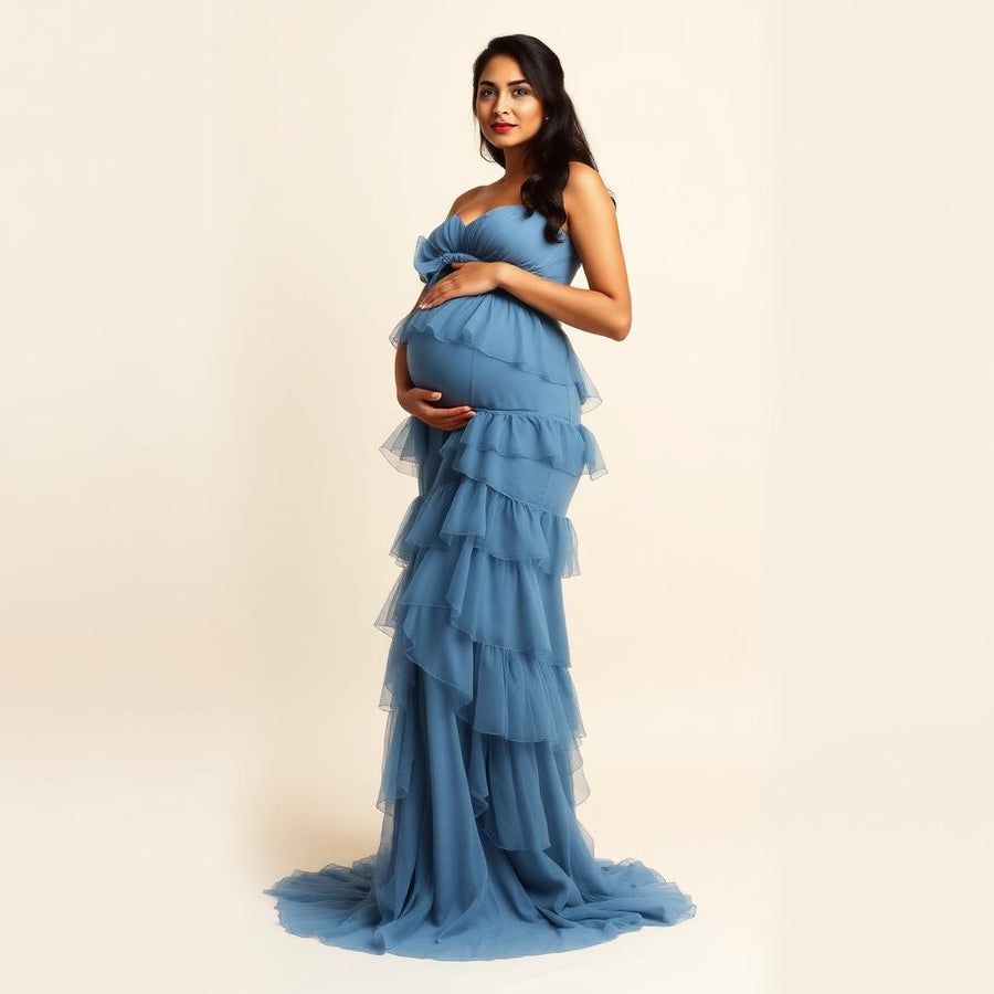 Nyra Dusty Blue Tiered Gown